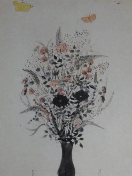 三岸好太郎、花と蝶、希少画集画、新品額装付、状態良好