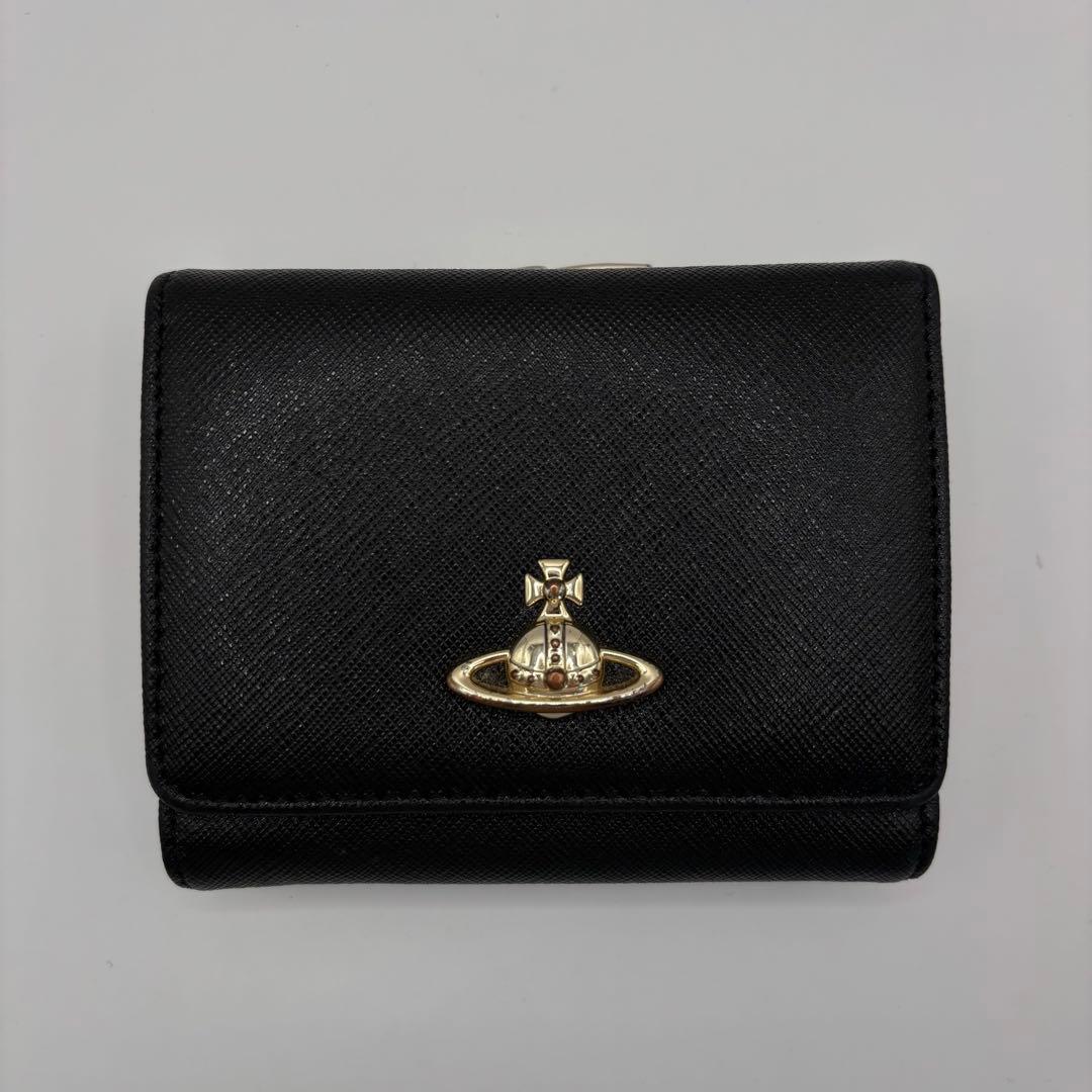 vivienne westwood 三つ折り財布　ブラック　がま口　ゴールド