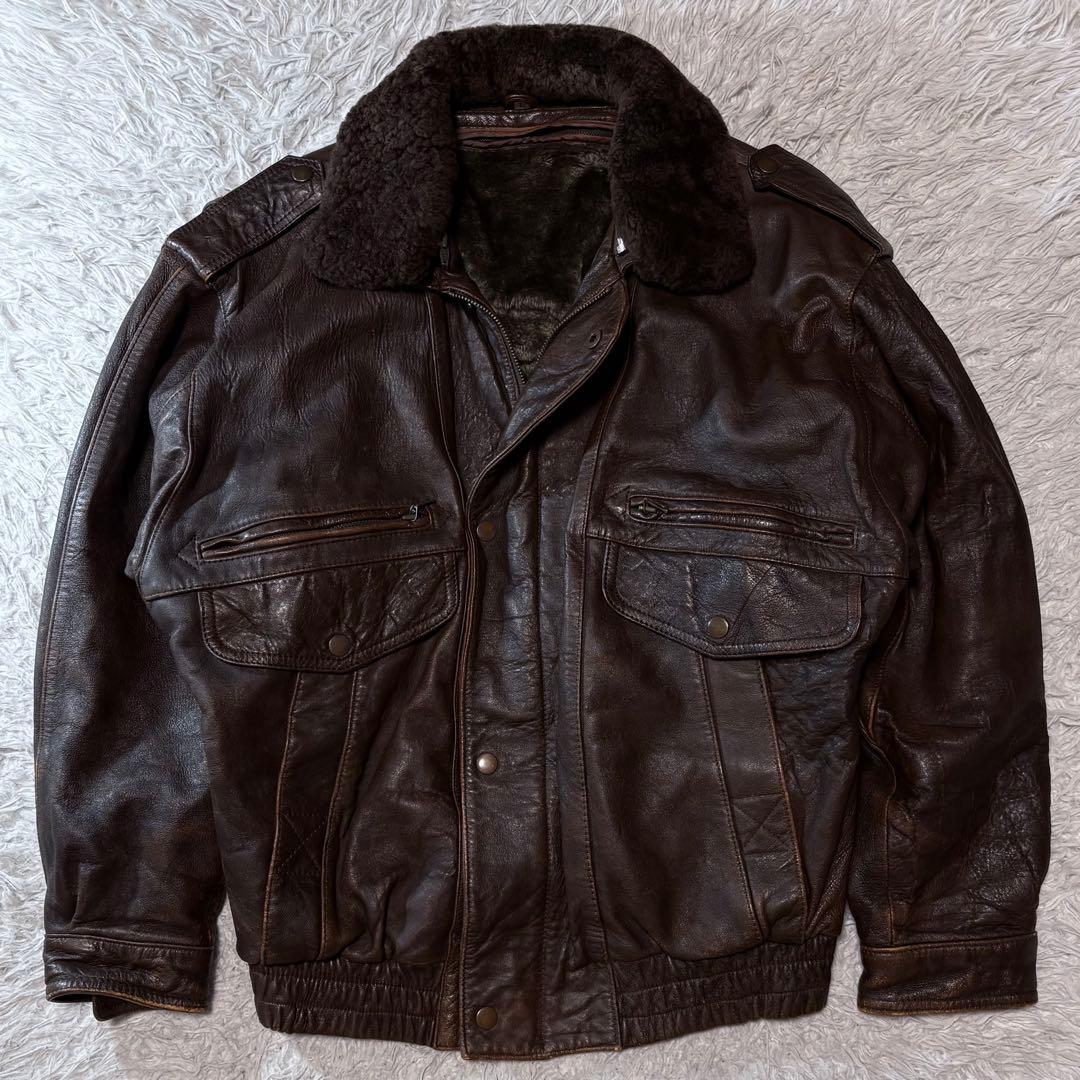 テイル ✨00s G1 レザーフライトジャケット ブラウン ボア襟 ライナ