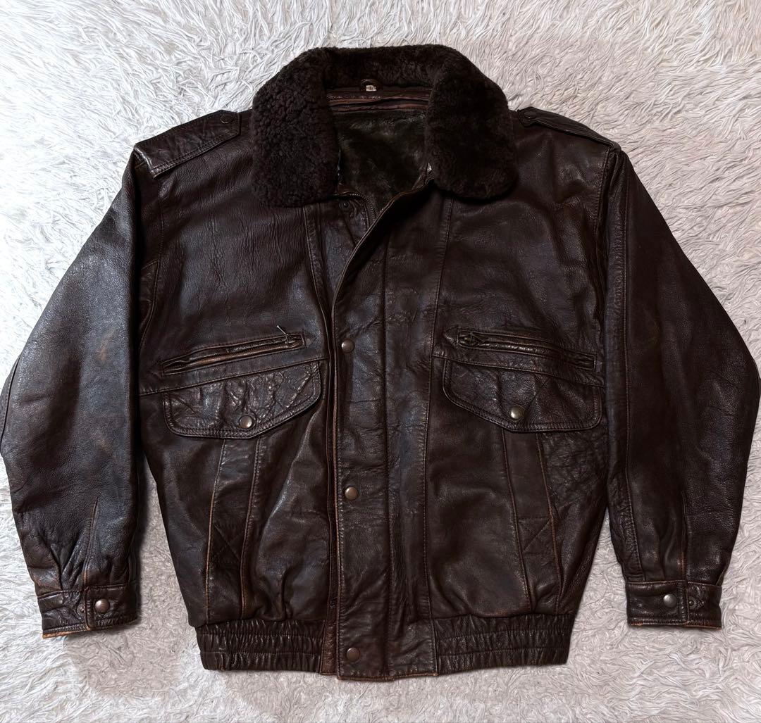 テイル ✨00s G1 レザーフライトジャケット ブラウン ボア襟 ライナ