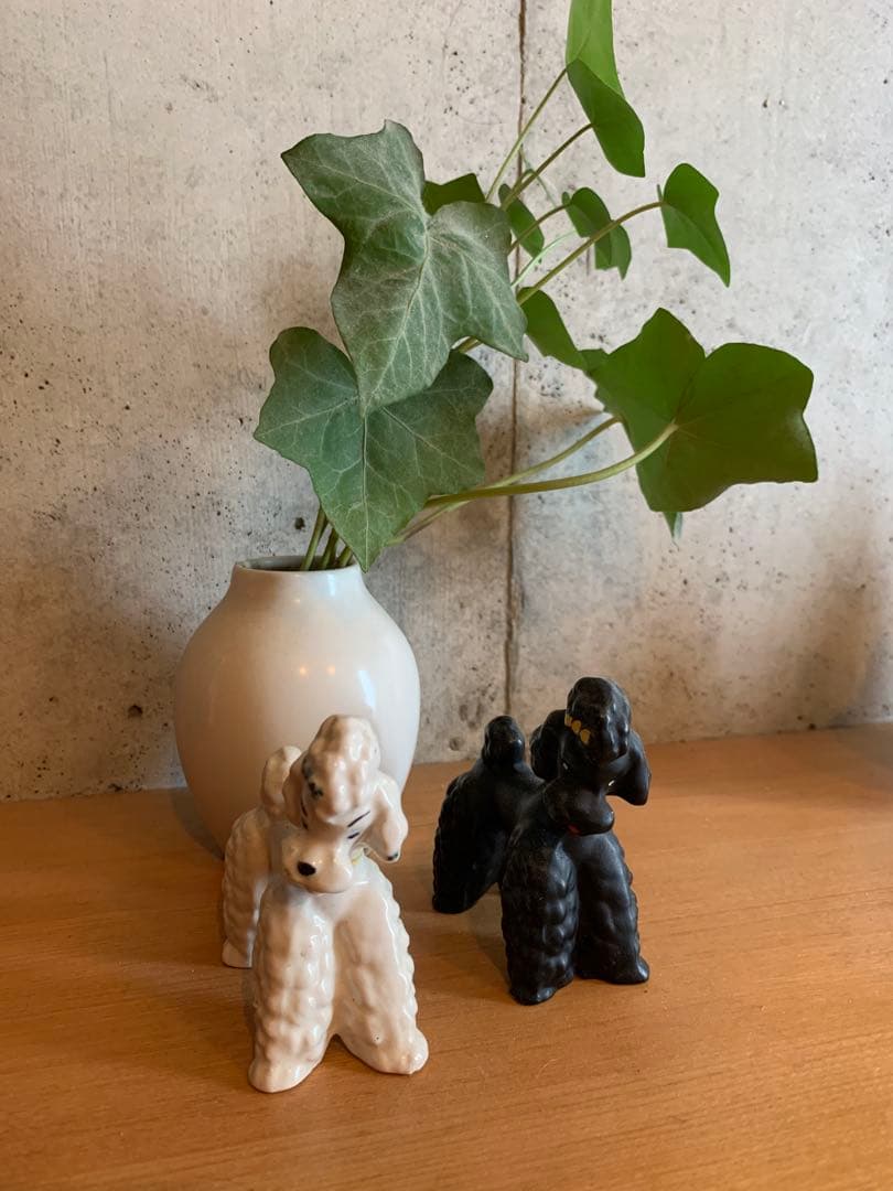 【アンティーク】プードルフィギュア 白黒セット 陶器製