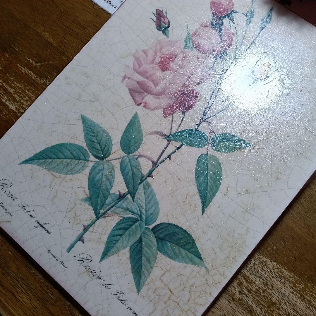 ♥ルドゥーテの薔薇　Rosa indica vulgaris　陶板風木製プレート