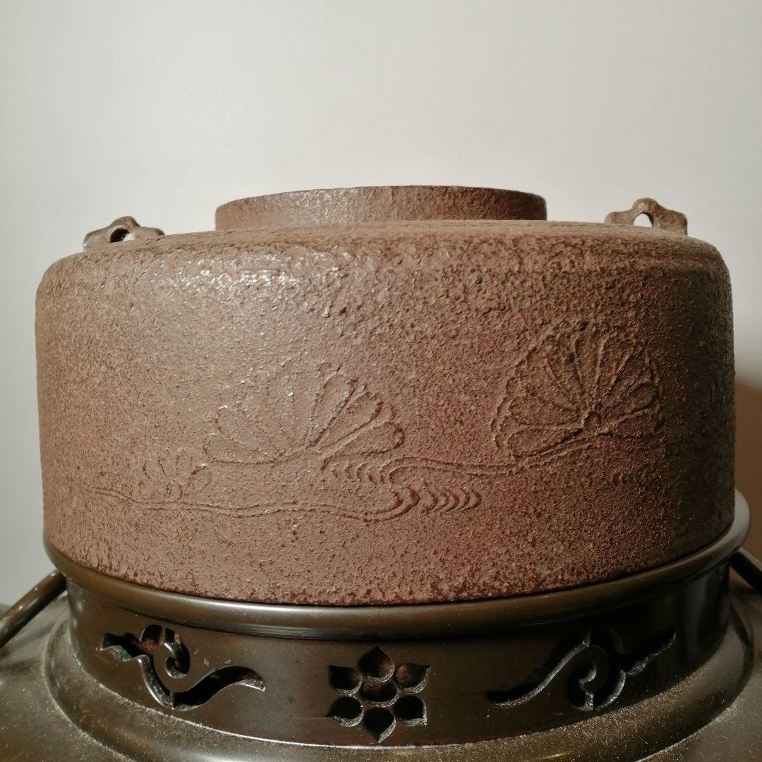 【茶道具】 唐銅鬼面風炉釜 　時代釜師　五郎右衛門作大西清右衛門作　釜266