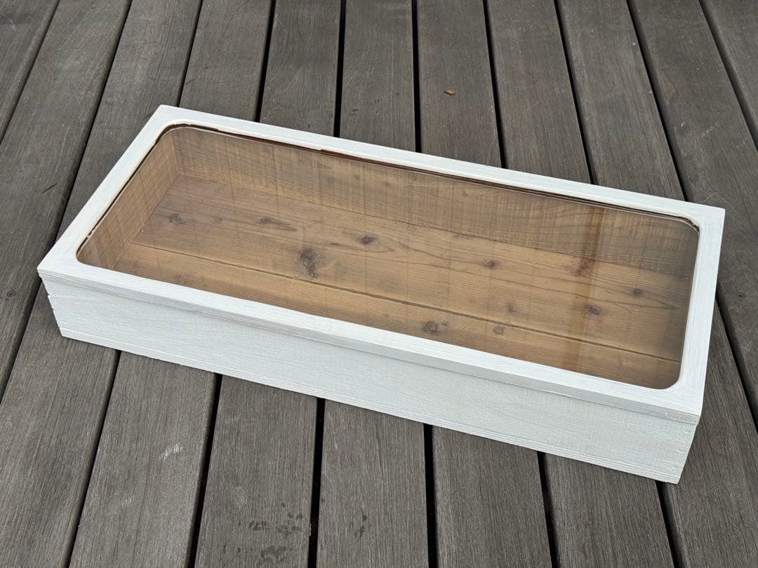 古道具 ホワイト木製ショーケース ガラス蓋付き ヴィンテージ