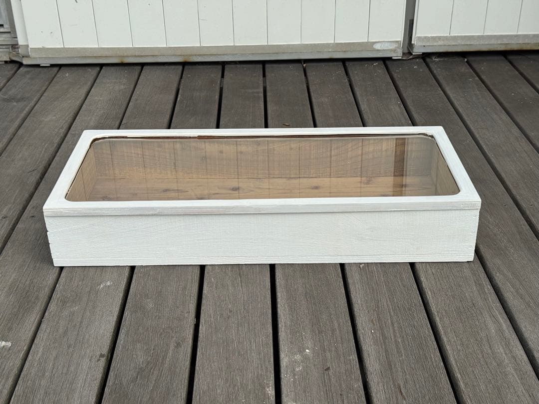 古道具 ホワイト木製ショーケース ガラス蓋付き ヴィンテージ