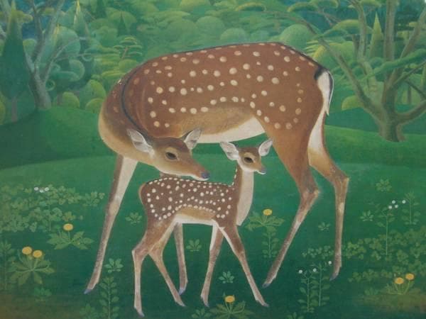 吉岡堅二、奈良の鹿、豪華・希少・大判画集画、新品高級額・額装付