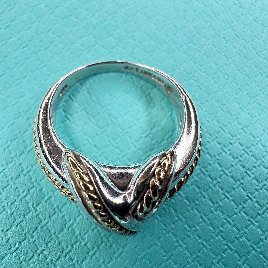 【美品】約11号 ティファニー シグネチャークロス Au750 SV925コンビ