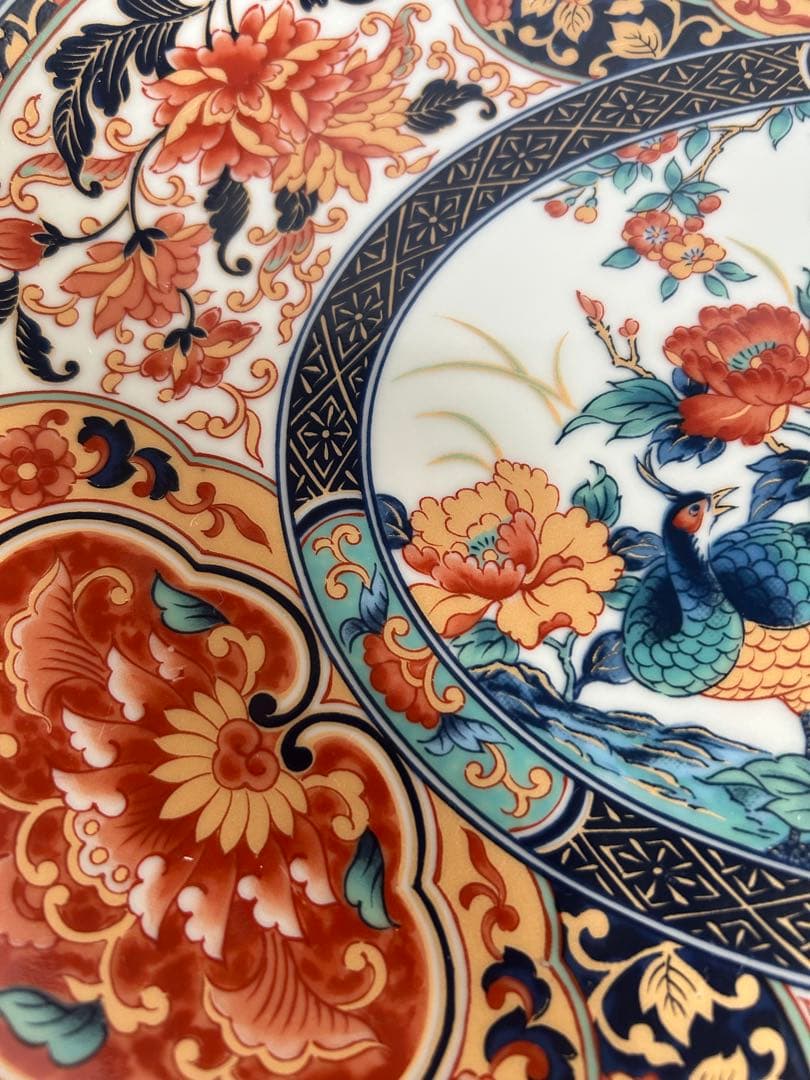 有田焼 丸今窯 古伊万里 孔雀絵 大皿 豪華絢爛 飾り皿 花鳥 牡丹 色絵 美品
