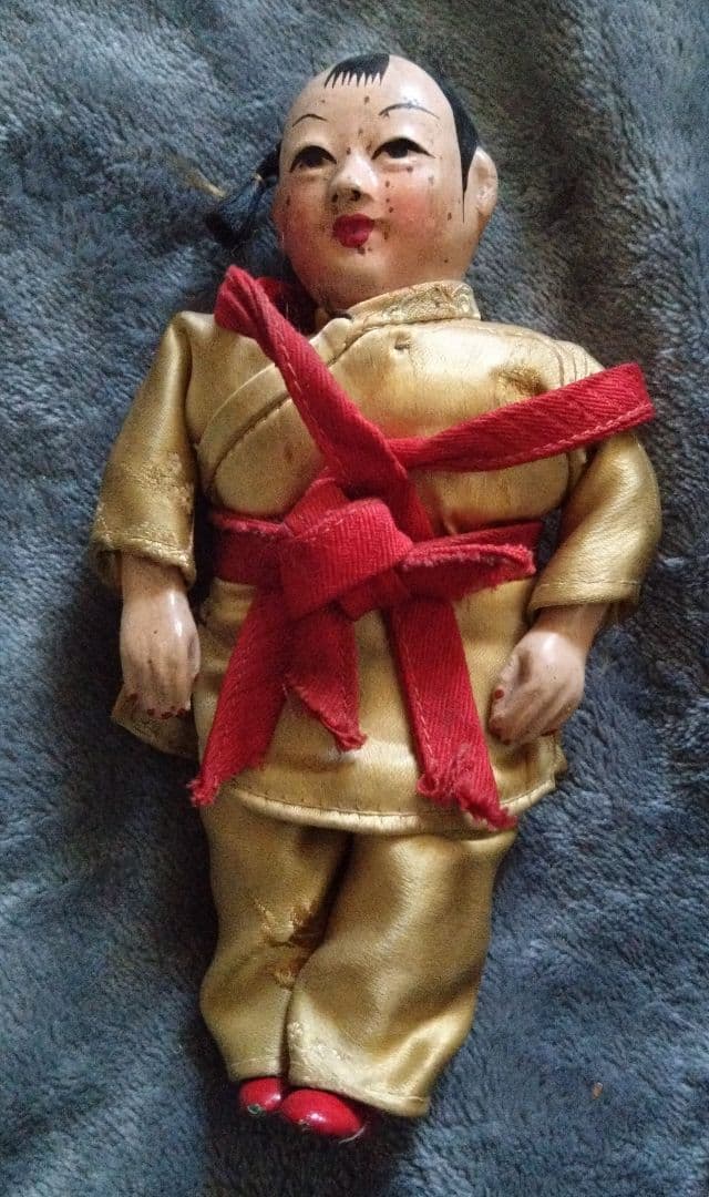 中国骨董　抱っこする姉妹のお人形　2点セット