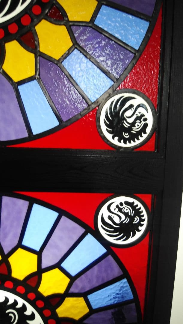 絵付け　ストーンヘンジ　ステンドグラスパネル　高さ約115cm幅約55cm