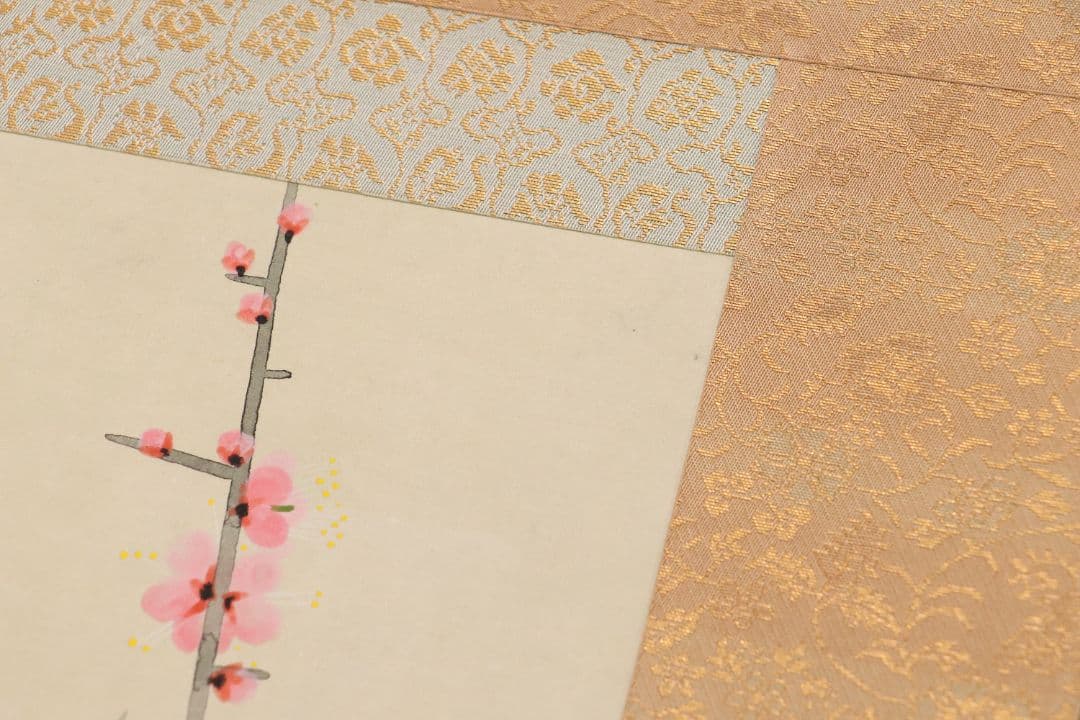 【真作】日本画 宮本昌雄「梅の寺」絹本 掛け軸 木箱 横物 MA434