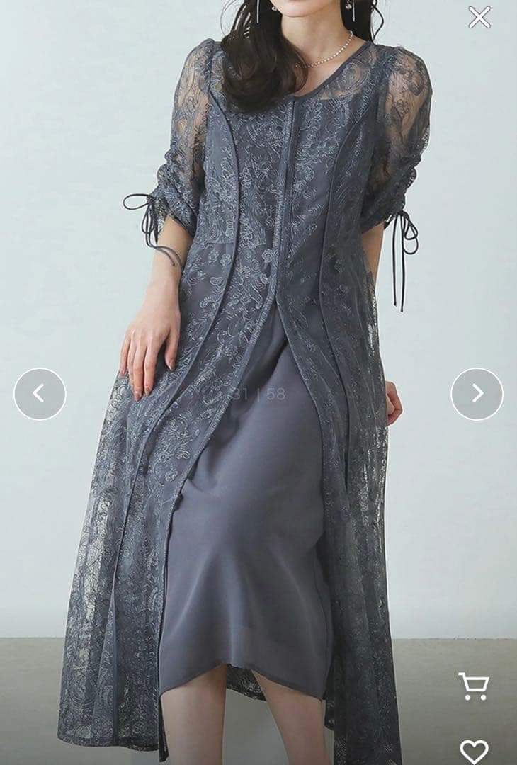 niana 刺繍 レース ロング カーデ キャミワンピ セットドレス 結婚式 M