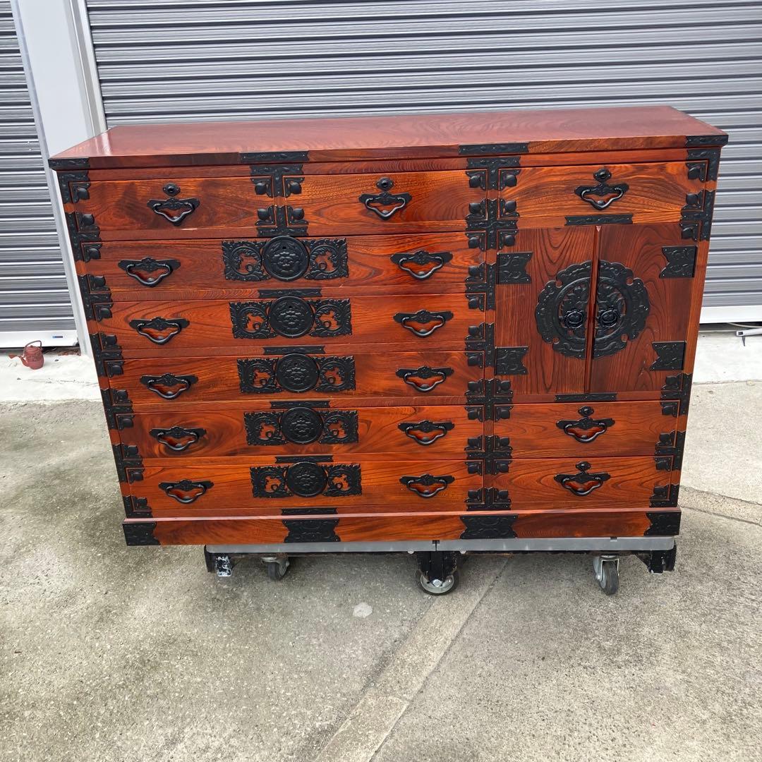 仙台箪笥 伊達箪笥 漆塗り 6段13杯 引き出し 和箪笥 帳場箪笥 サイドボード