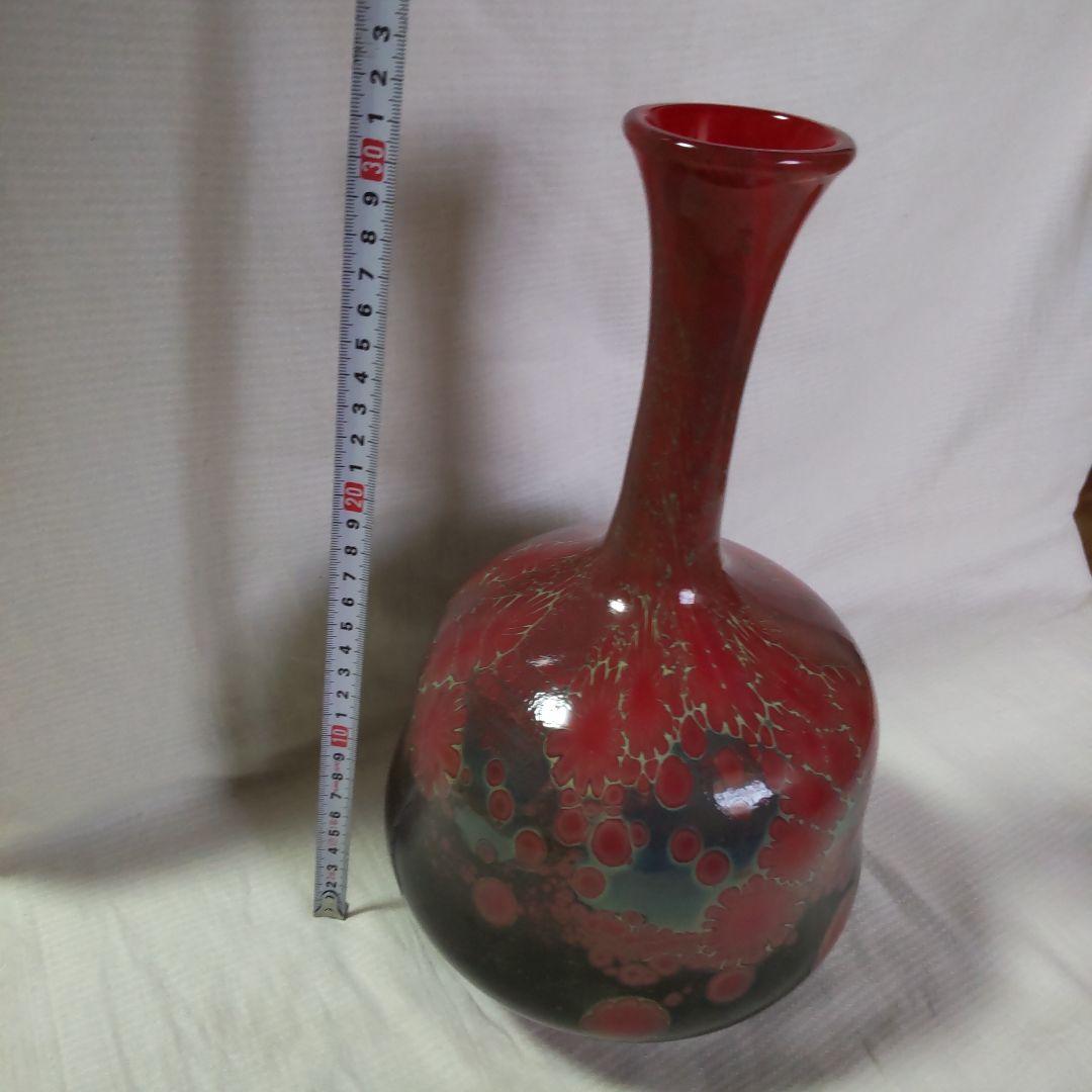 窯変硝子　花瓶　陶器の様な不思議な色ガラス　フラワーベース　炎宴