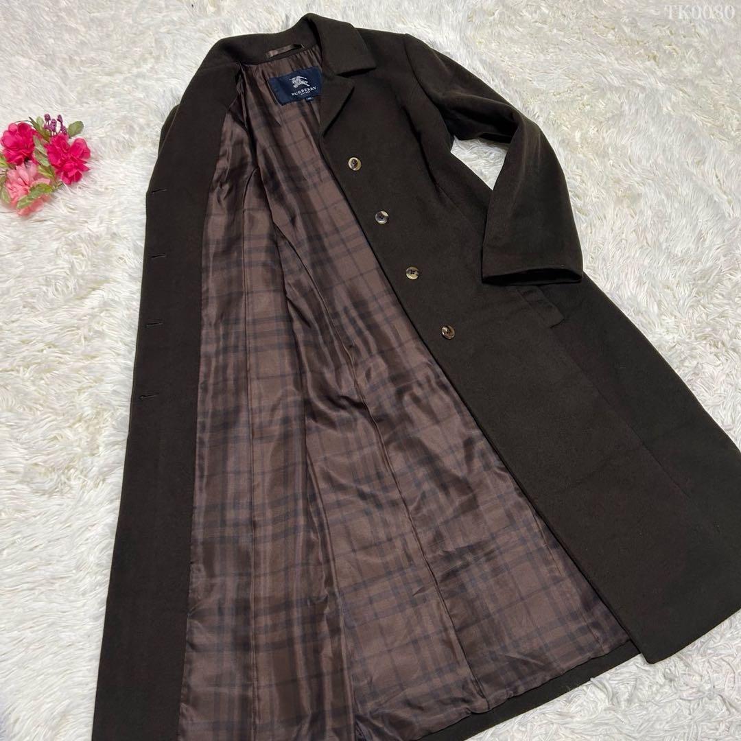 【美品/L】バーバリーロンドン チェスターコート アンゴラ混 Aライン ノバ 茶