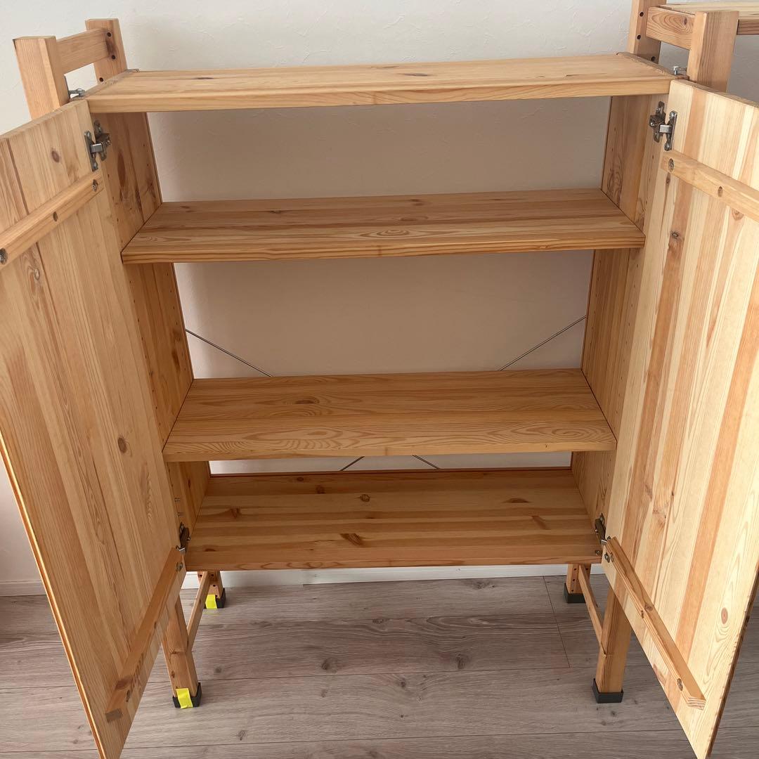 IKEA IVER 木製4段シェルフ 扉付き収納 引き出し付き