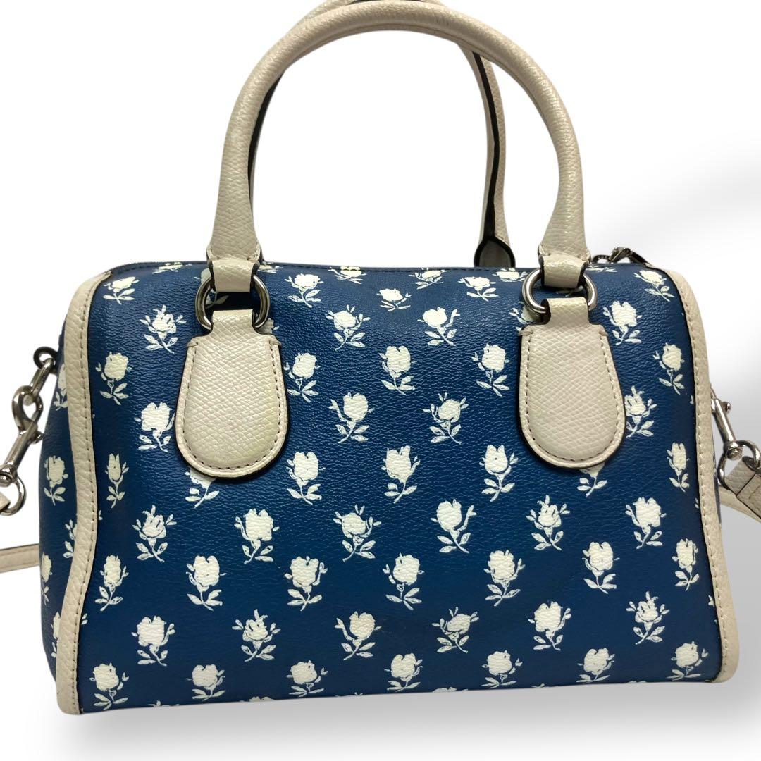 【美品】Coachコーチ　ミニボストンバッグ 花柄　ブルー　PVC 2way