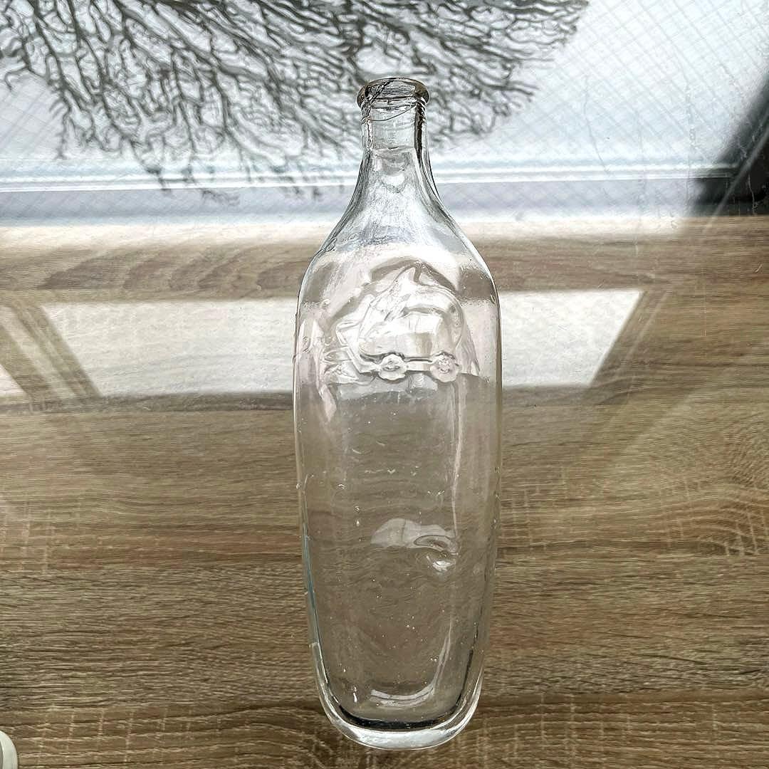 骨董　時代ガラス　希少　ウサギ哺乳瓶　ウサギ車エンボス　ウランガラス