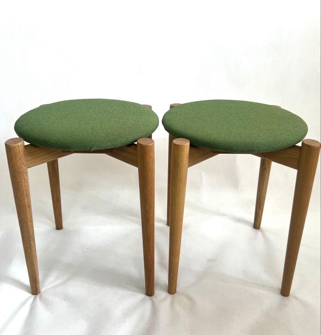 スタッキングスツール・グリーンファブリック・2脚セット・送料込み