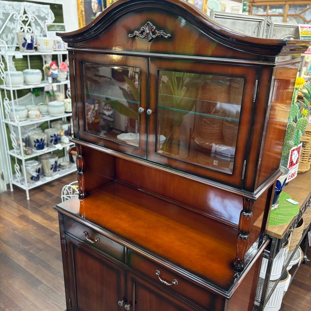 マホガニー材 高級 アンティーク調 木製キャビネット ダークブラウン 開梱設置付