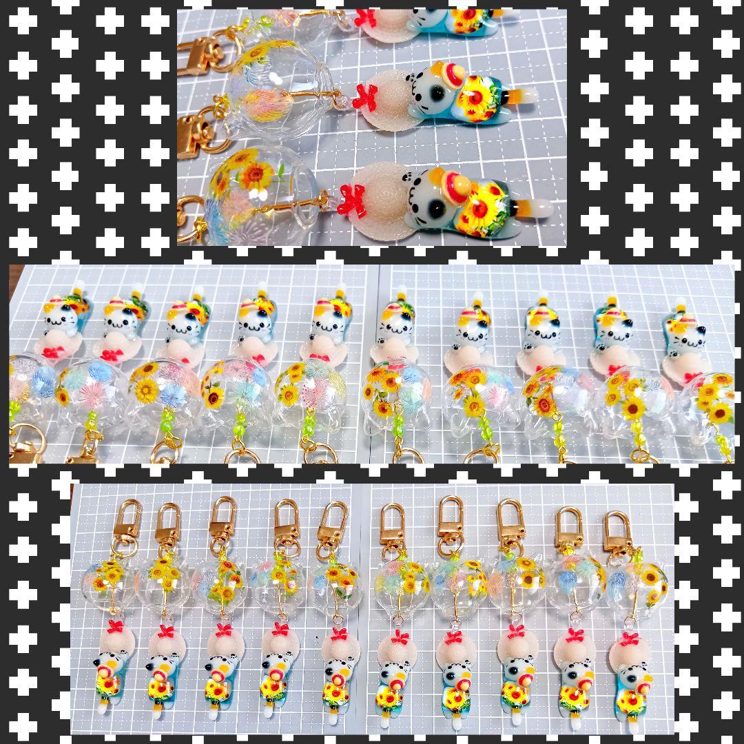 M様オーダー②　レジン猫　風鈴チャーム ハンドメイド　キーホルダー　ミニチュア