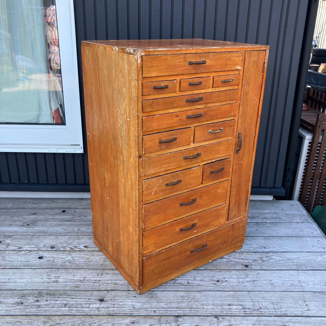 昭和レトロ 古家具 木製収納棚 大工道具棚 サイドボード 整理棚 15杯 古道具