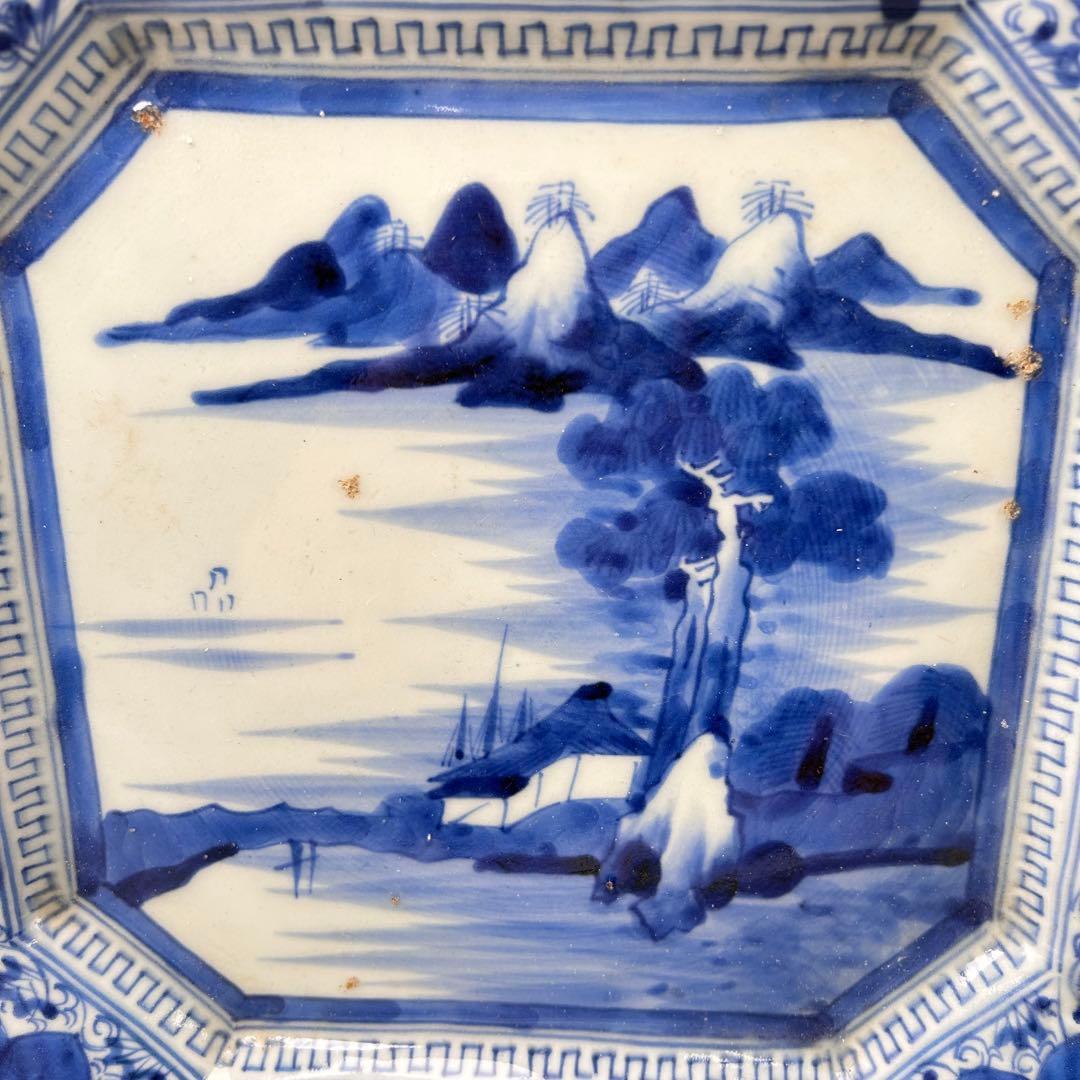 古伊万里 染付 山水文 八角大皿 飾り皿 和食器 骨董 アンティーク