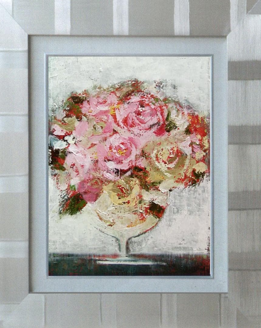 油絵 菅家令子 絵 絵画 インテリア 額付(白) uF6-113102 花 ばら