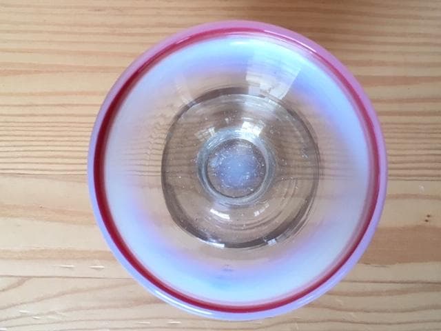 希少!! 大正浪漫 氷コップ 乳白赤縁 なつめ形 和硝子