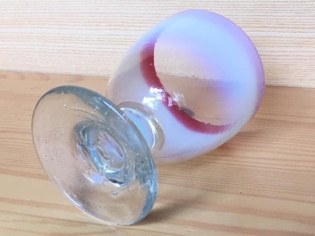 希少!! 大正浪漫 氷コップ 乳白赤縁 なつめ形 和硝子