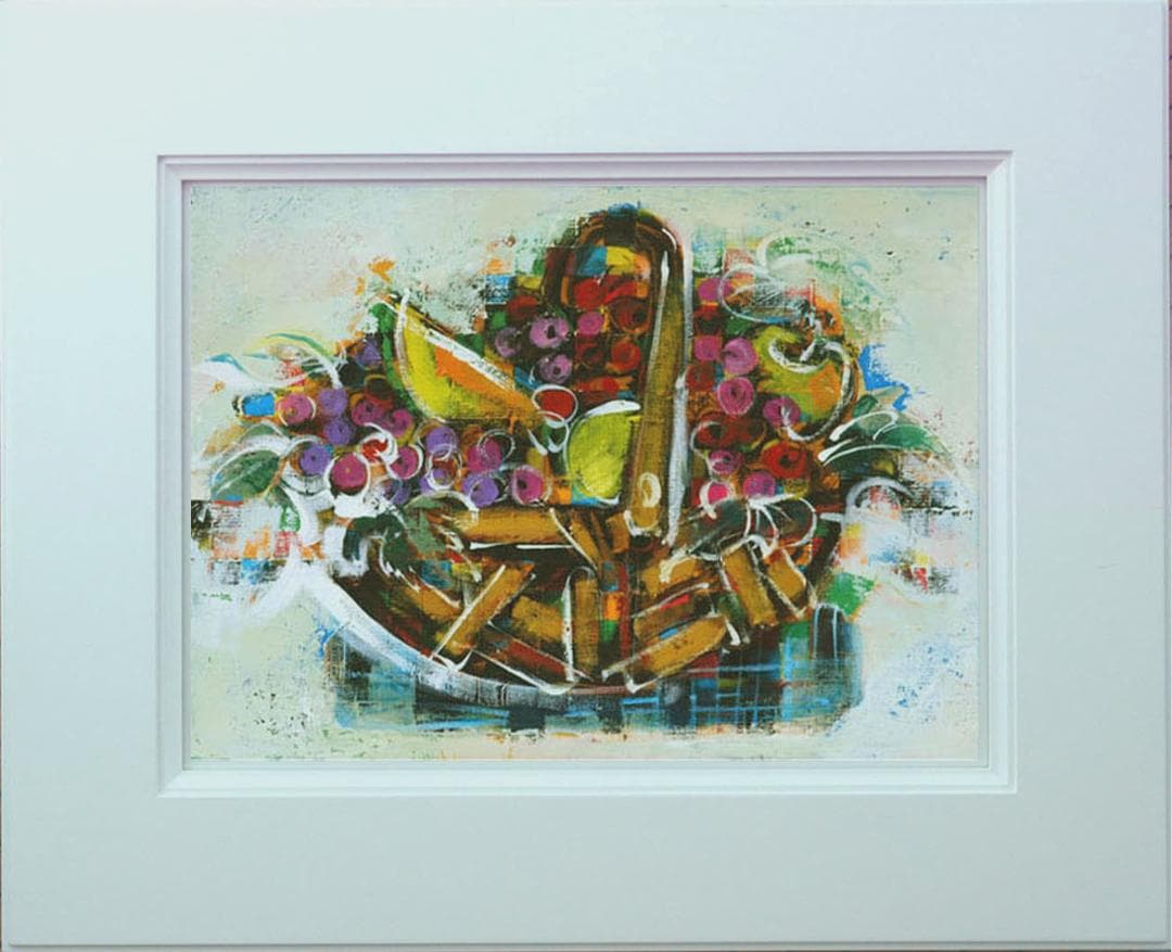 油絵 菅家令子インテリア 額付(白) 油絵 uF6-061403 静物 フルーツ