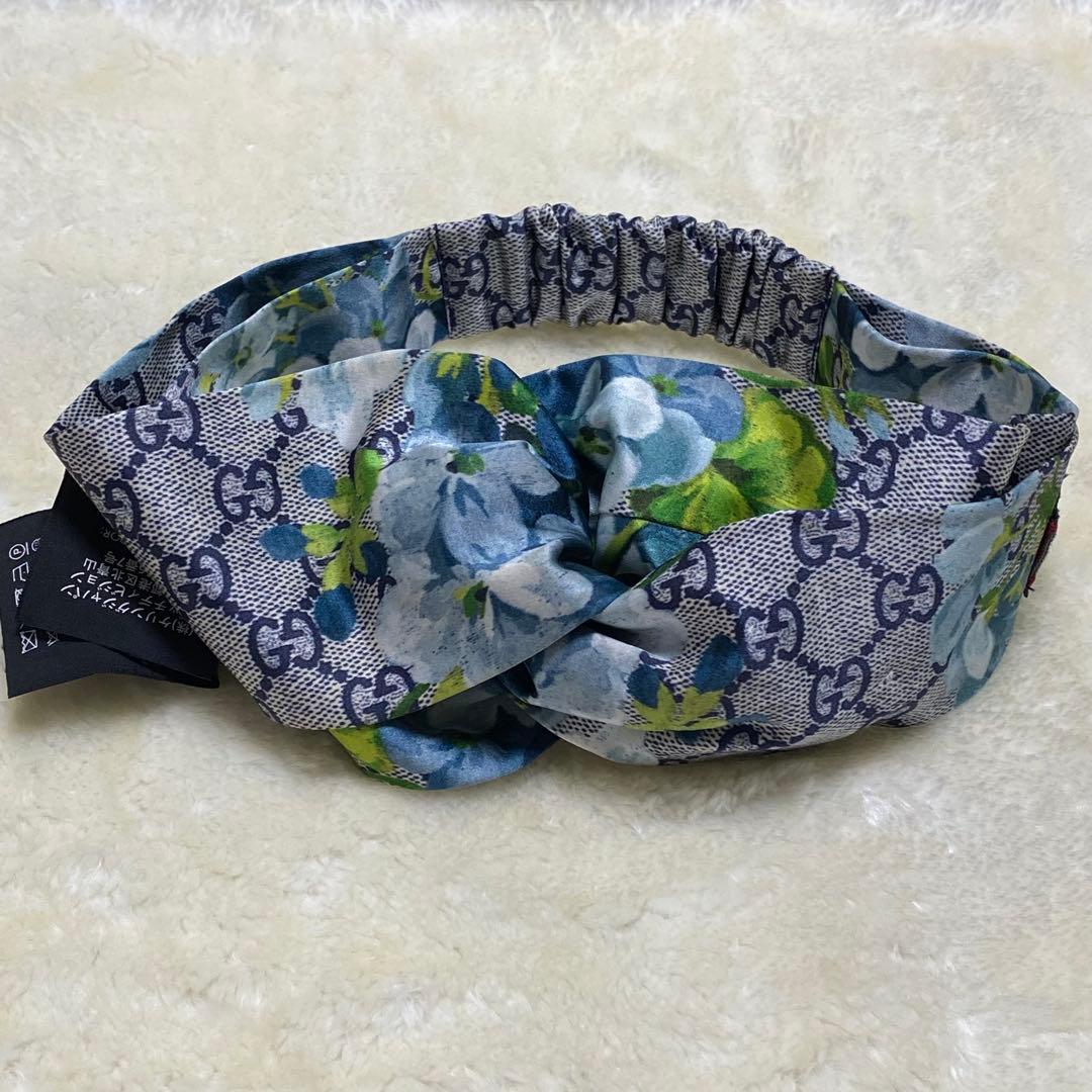 希少色❗️新品級✨GUCCIブルームスGG総柄ヘアバンド花柄フローラルプリント青