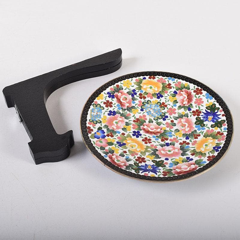 七宝焼　京七宝　錦雲軒　稲葉造　万華友禅文　飾皿　皿立付　共箱　V　R8029