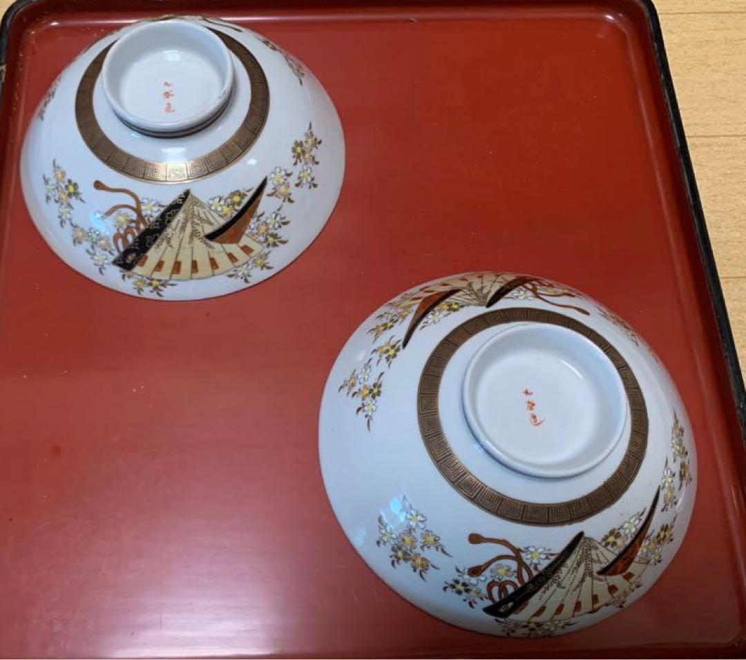 ★骨董品★ 蔵出し 38 九谷焼 茶碗 丼 2個セット 手絵　金彩　お祝い