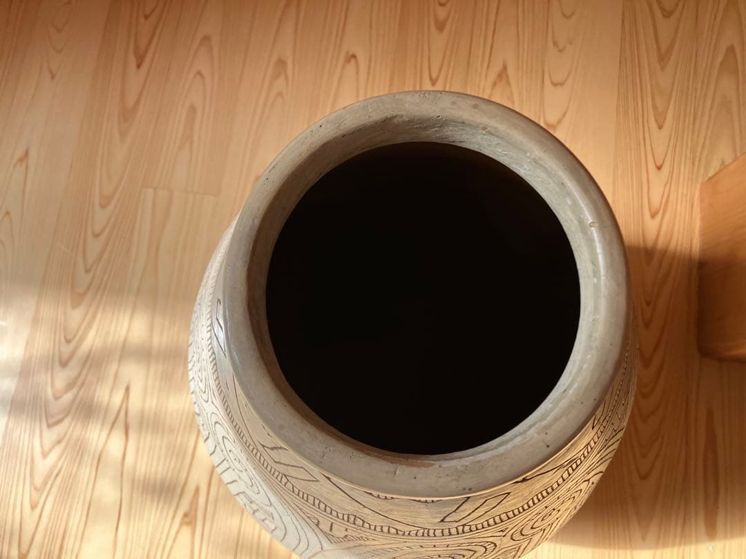 フォークアート　大きい壺　花瓶　オブジェ　柄　 素焼き　ネイティブ　花器