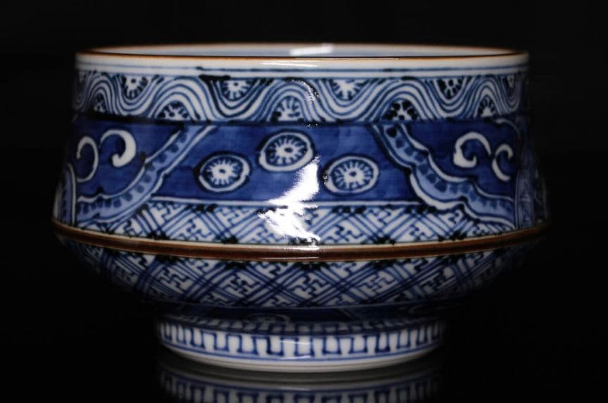 祥瑞洲浜茶碗　写　平安吉兆 呉須祥瑞 染付 茶碗 共箱 茶道具　明時代　景徳鎮窯