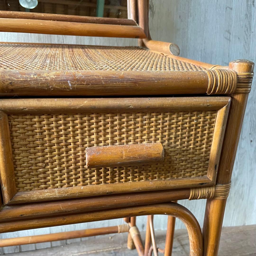 ラタン化粧台 ビンテージ アンティーク家具 ラタン家具 籐 鏡台 昭和レトロ