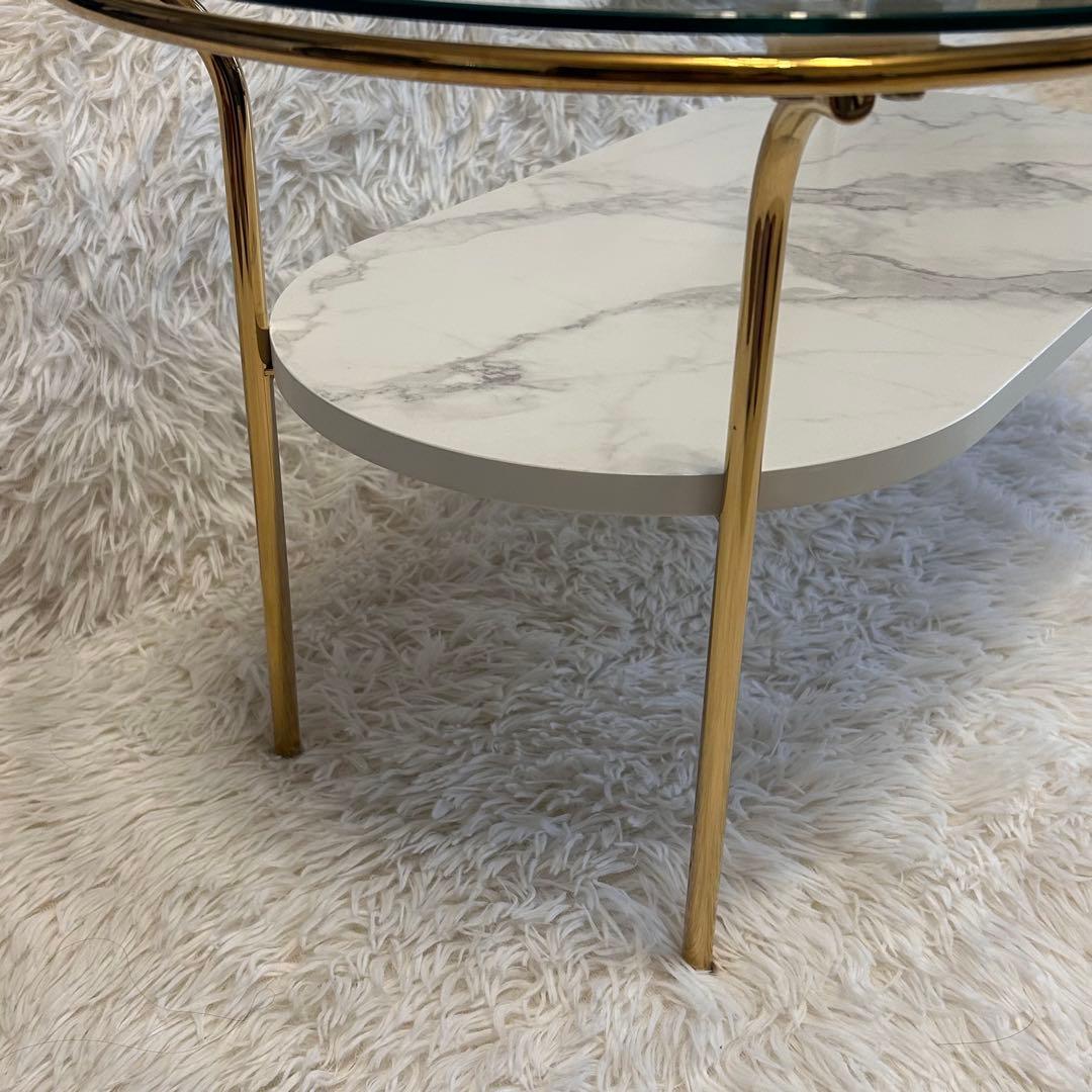 【人気】フランフラン レガートコーヒーテーブルS ゴールド×マーブル ガラス