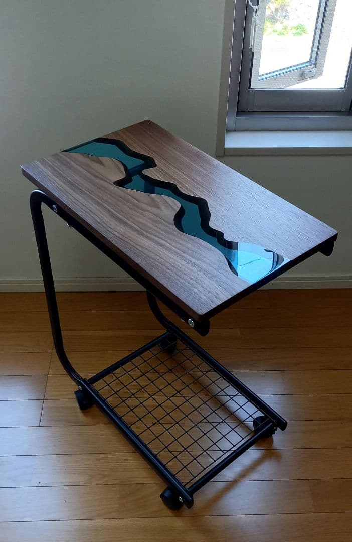 リバーテーブル　レジンテーブル　サイドテーブル　キャスター付き　キッチンワゴン