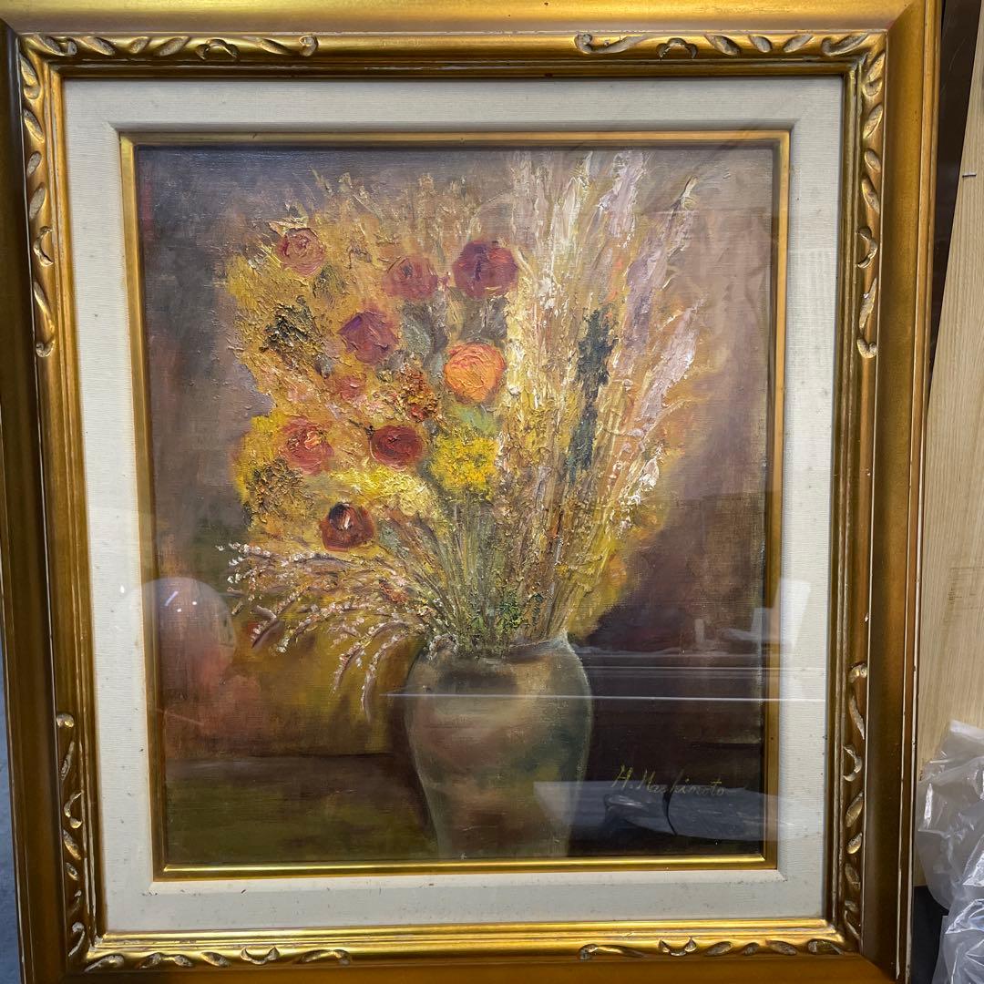 H. Machimoto 油彩画 花瓶の花 QW4452