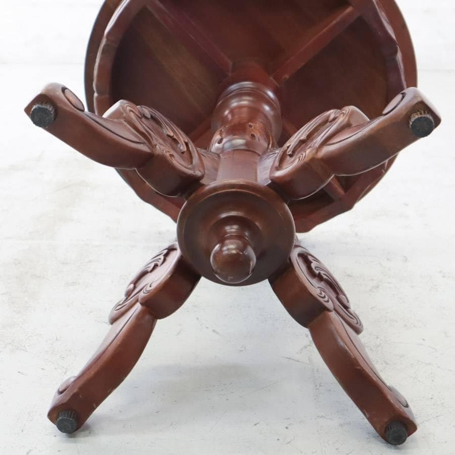 ヨーロピアンアンティーク調 マホガニー サイドテーブル 彫刻 ラウンテーブル