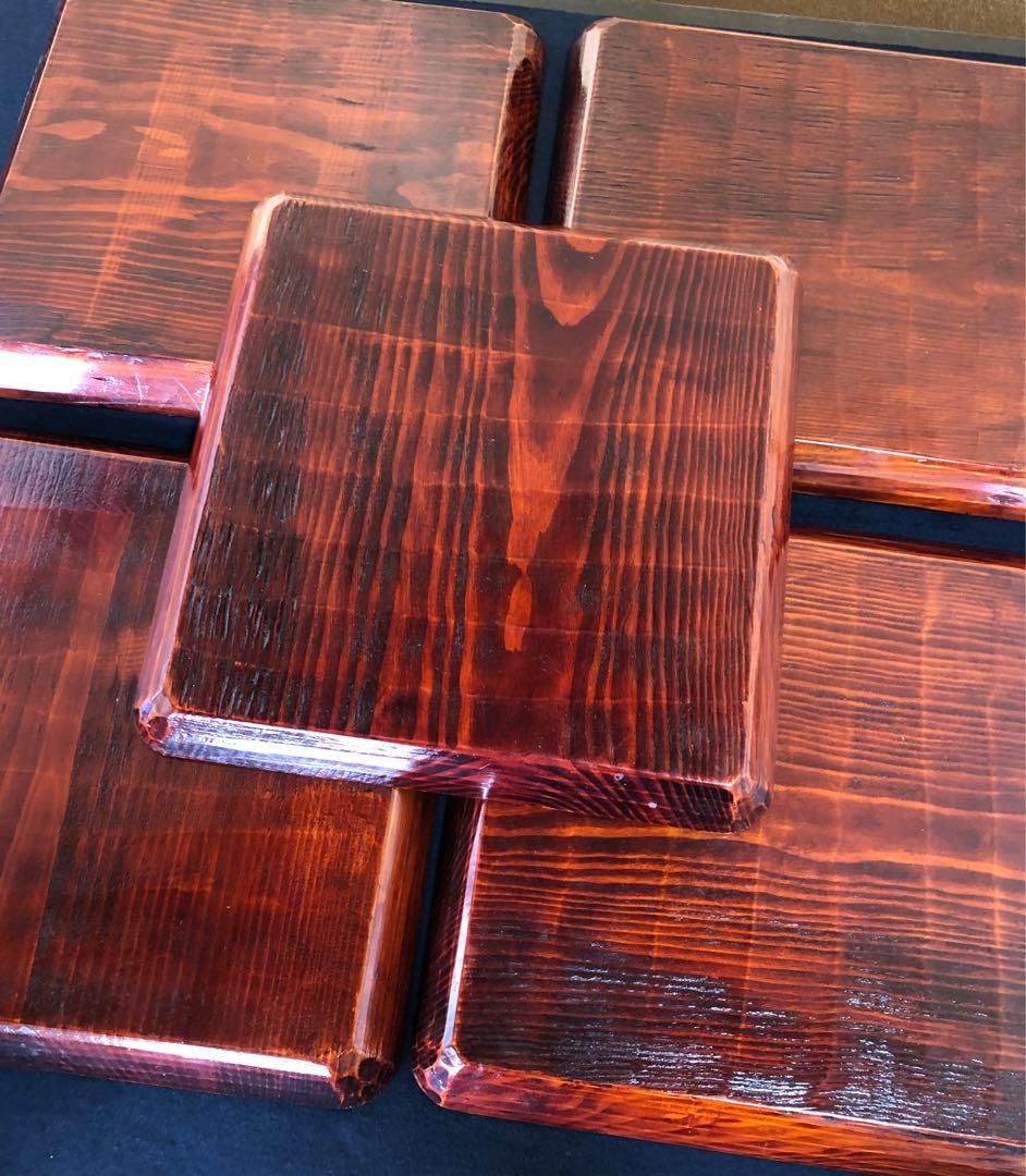 割引❣️《レ》伝統工芸 讃岐彫 四方膳10客 讃岐盆 銘々膳 木箱251024い6