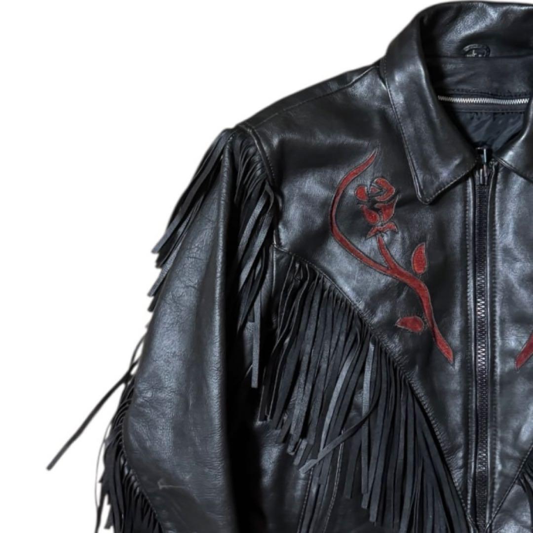 FIRST ライナー付 フリンジ レザージャケット Thinsulate 黒 L