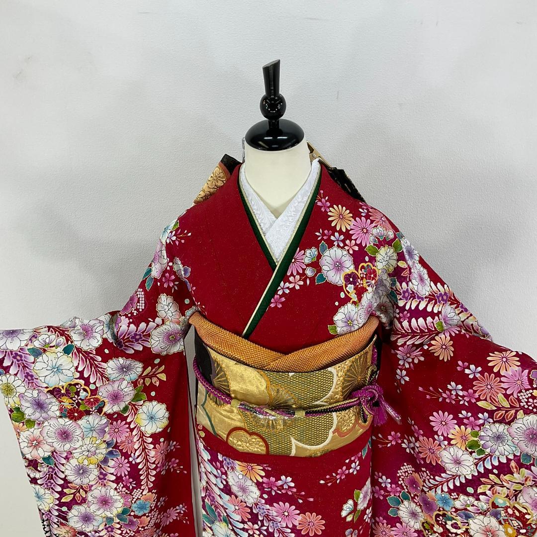 愛　お振袖フルセット　半衿付け　赤　辻が花正絹　美品