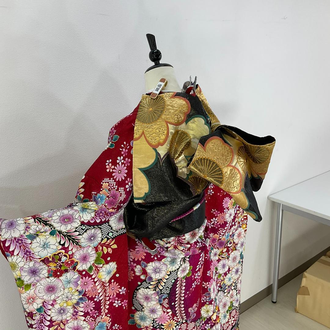 愛　お振袖フルセット　半衿付け　赤　辻が花正絹　美品