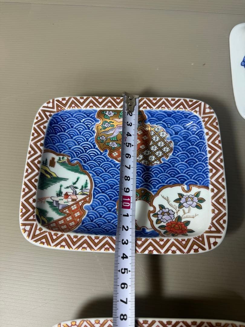 2367 林九郎窯 古伊万里風 青海波地紋雪輪 銘々皿５枚組 波佐見焼　未使用