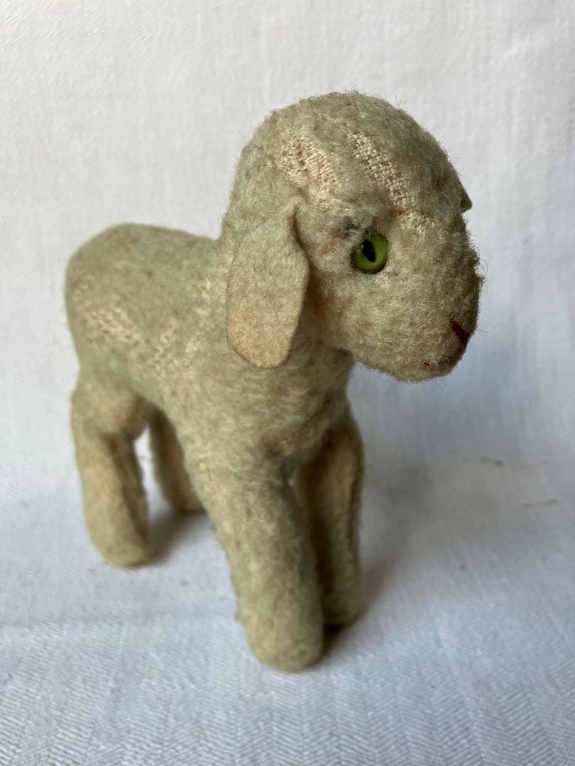 アンティーク 若草色の目をした小羊のぬいぐるみ チェコ プラハ 30s 40s
