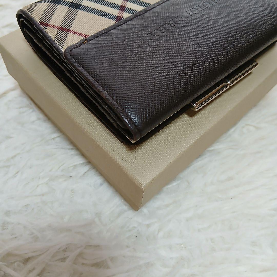 【BURBERRY】ノバチェック　レザー がま口　3つ折り財布