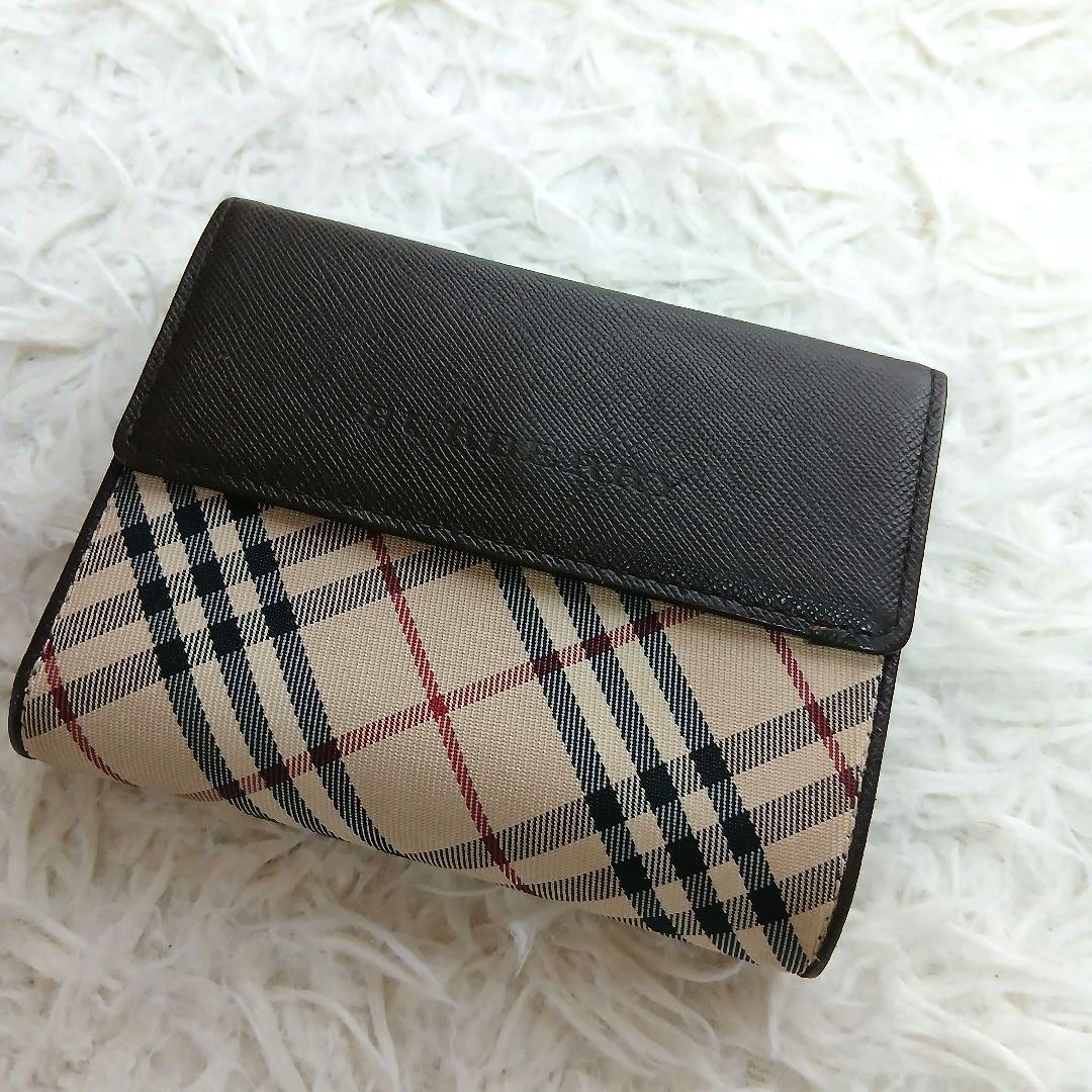 【BURBERRY】ノバチェック　レザー がま口　3つ折り財布