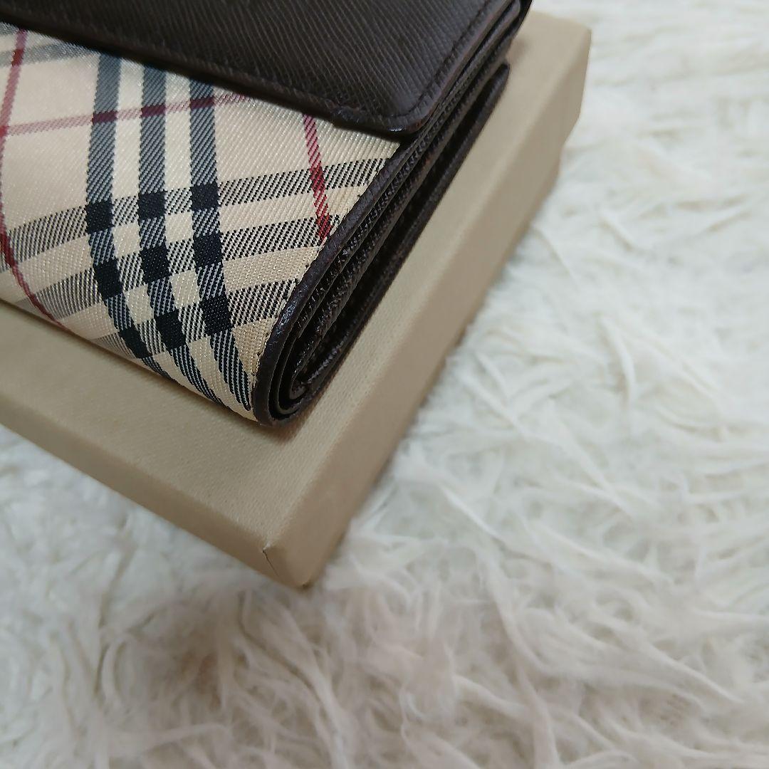 【BURBERRY】ノバチェック　レザー がま口　3つ折り財布